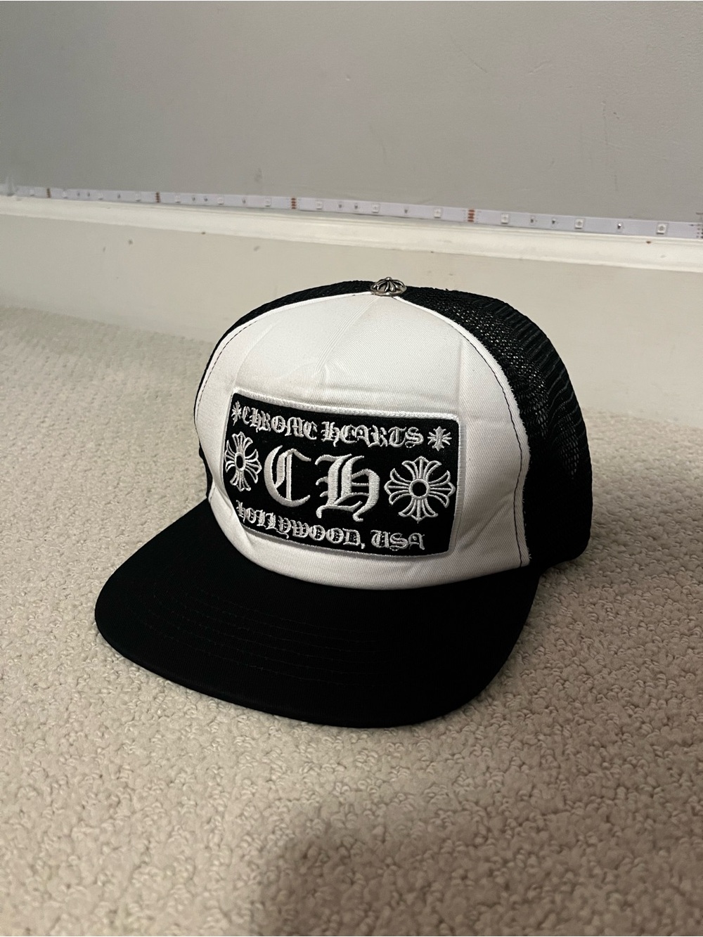 Chrome Hearts Black and White Mesh Patch Trucker Hat